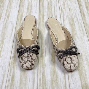 Anthropologie Guilhermina Snakeskin Embossed Leather Ballet Flat Mules